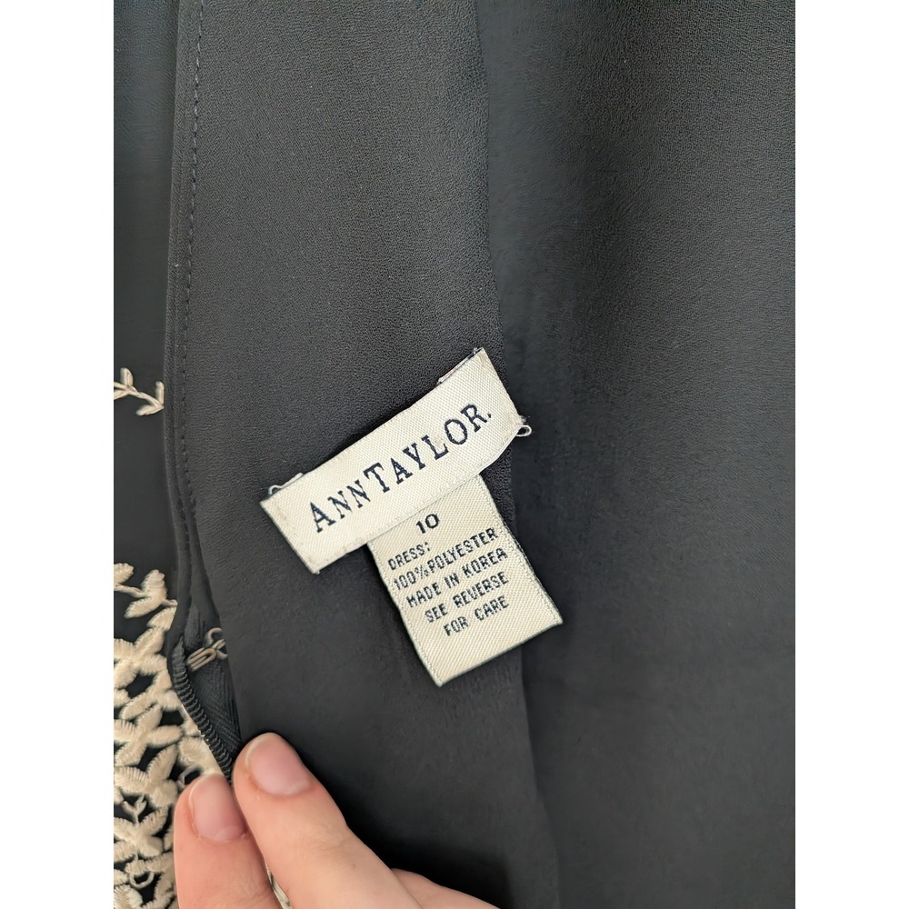Ann‎ Taylor Vintage Black White Floral Embroidered Whimsigoth Maxi Gown Dress 10 - Picture 5 of 6